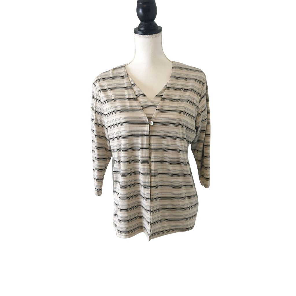 Christie & Jill Blouse Attached Jacket Stretch Vintage 3/4 Sleeve Striped Multic